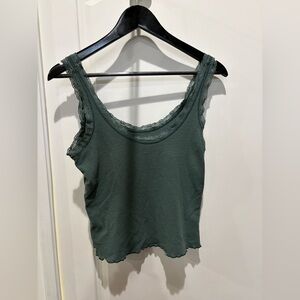 Chaser Forest Green Lace-Trim Ribbed Camisole